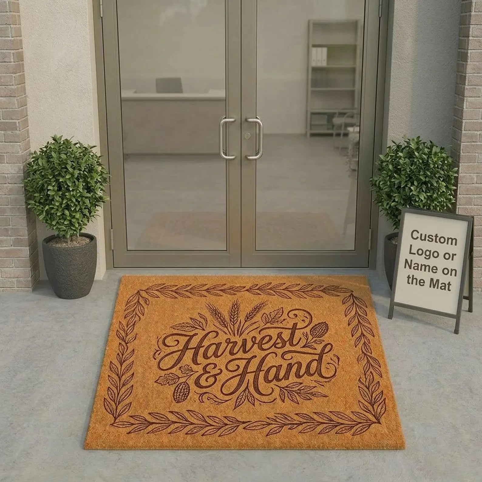 Personalized Botanical Business Doormat | Custom Artisan Welcome Mat | Floral Mat Gift | Laser Engraved