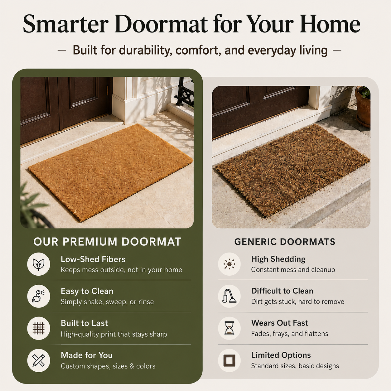 Personalized Botanical Business Doormat | Custom Artisan Welcome Mat | Floral Mat Gift | Laser Engraved