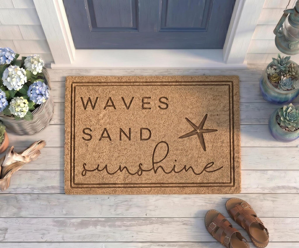 Personalized Beach House Doormat | Custom Coastal Starfish Welcome Mat | Summer Housewarming Gift | Laser Engraved