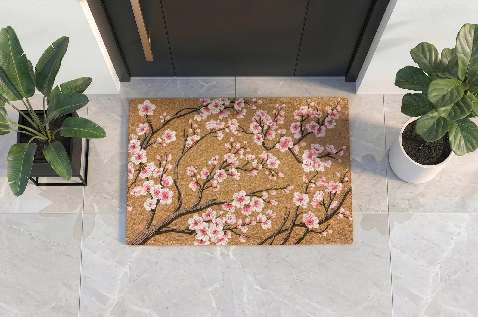 Personalized Cherry Blossom Doormat | Custom Floral Welcome Mat | Housewarming Gift | Laser Engraved