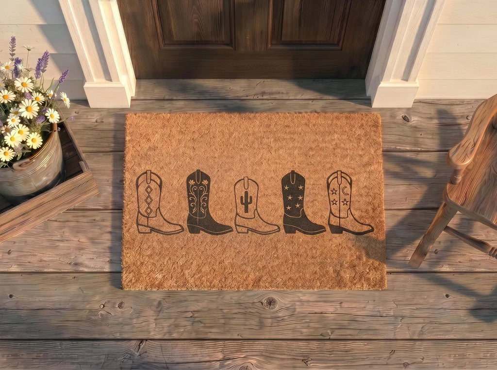 Personalized Cowboy Boots Doormat | Custom Western Boots Mat | Ranch Housewarming Gift | Laser Engraved
