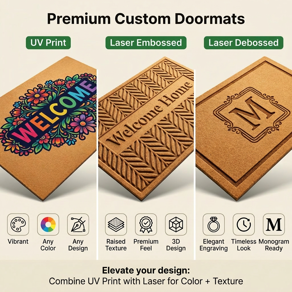 Personalized Botanical Business Doormat | Custom Artisan Welcome Mat | Floral Mat Gift | Laser Engraved