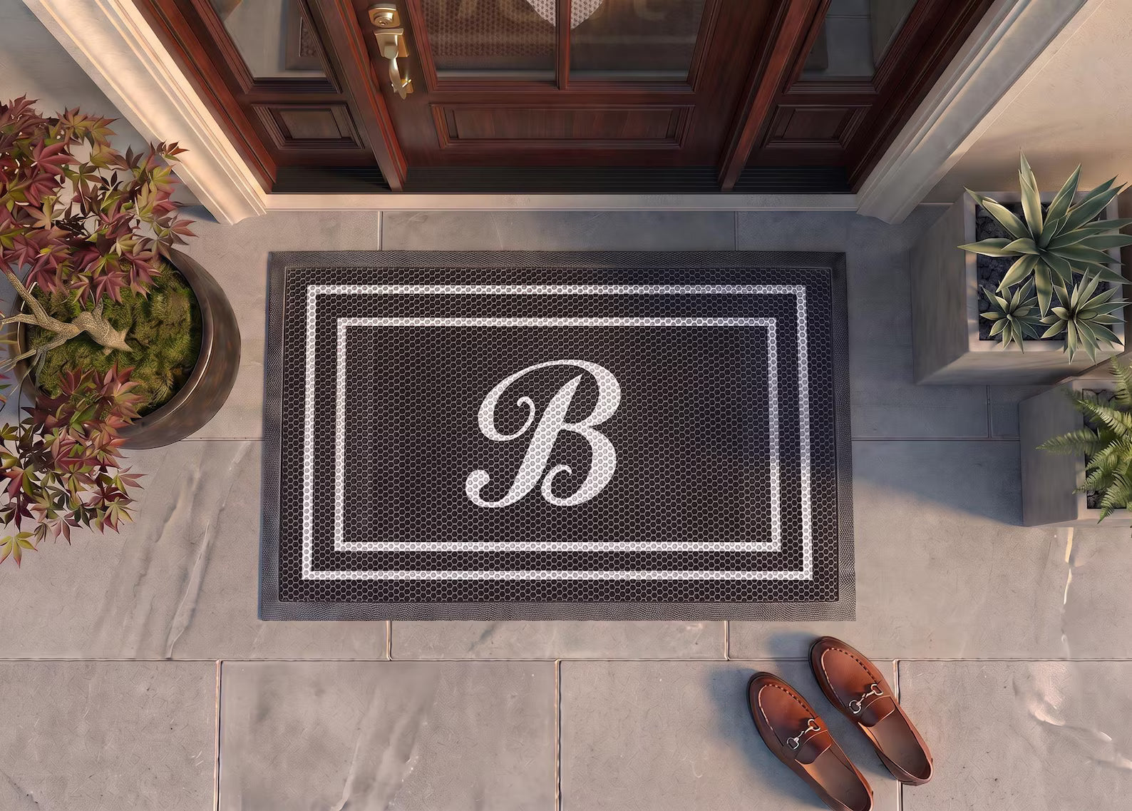 Personalized Monogram Doormat | Custom Initial Letter Mat | Wedding Housewarming Closing Gift | UV Print