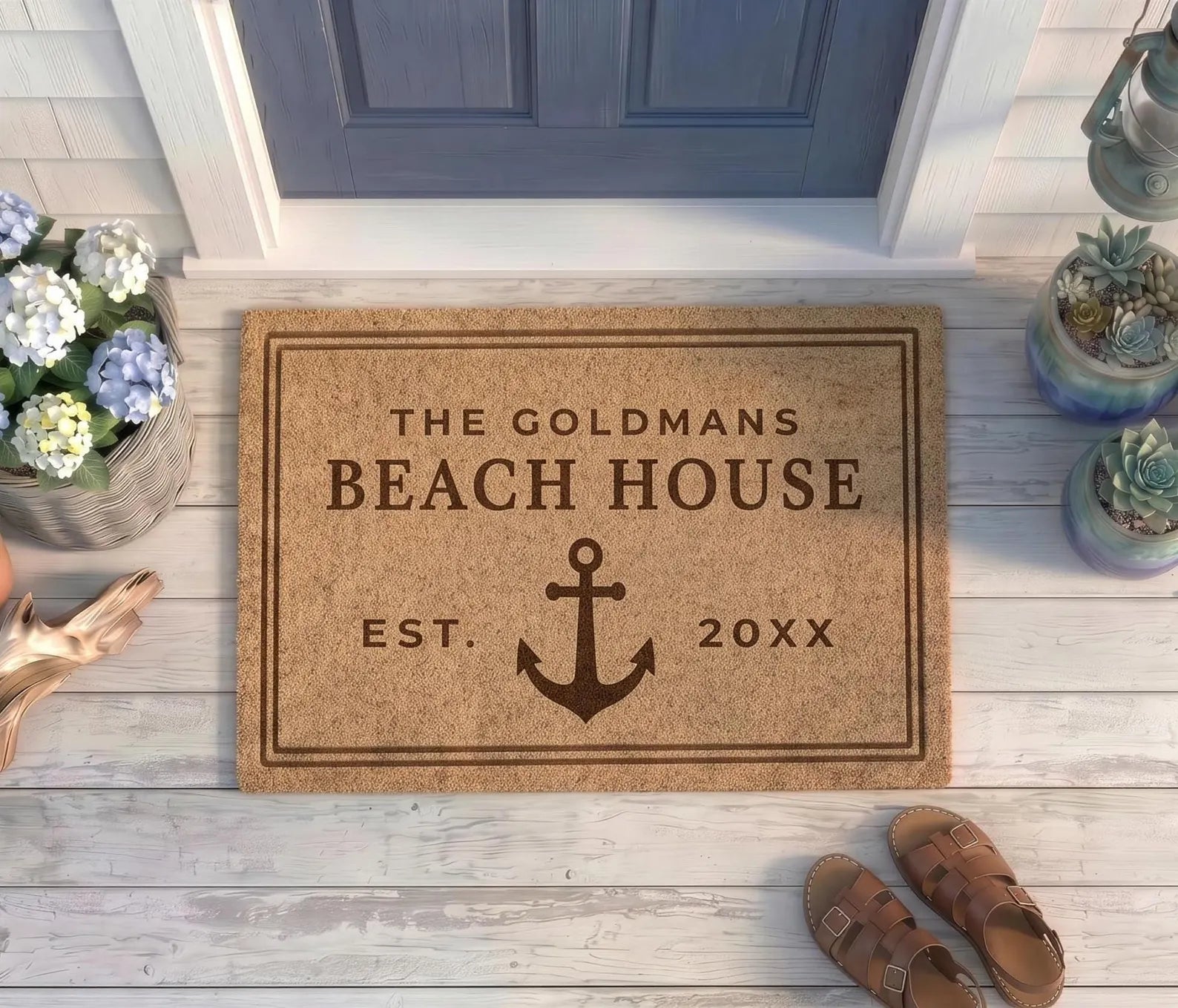 Personalized Beach House Doormat | Custom Name Anchor Welcome Mat | Vacation Home Gift | Laser Engraved