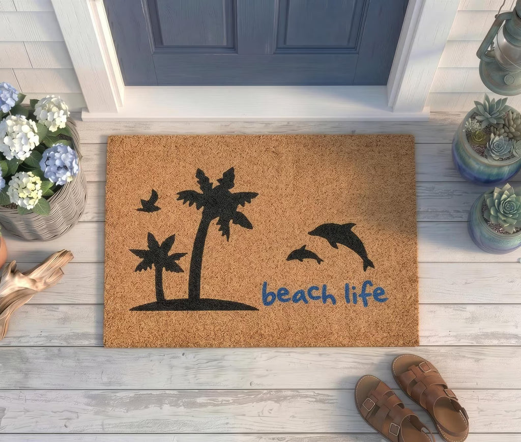 Personalized Beach Life Doormat | Custom Dolphin Tropical Welcome Mat | Summer Housewarming Gift | UV Printed
