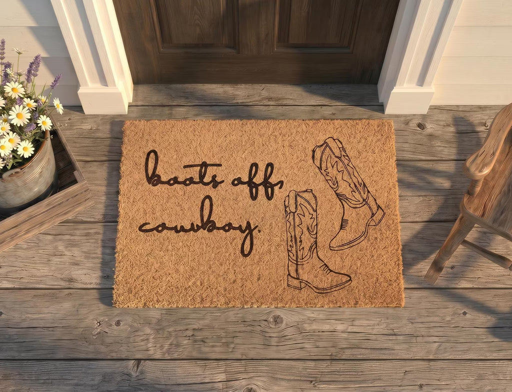 Personalized Boots Off Cowboy Doormat | Custom Western Boots Welcome Mat | Ranch Housewarming Gift | Laser Engraved
