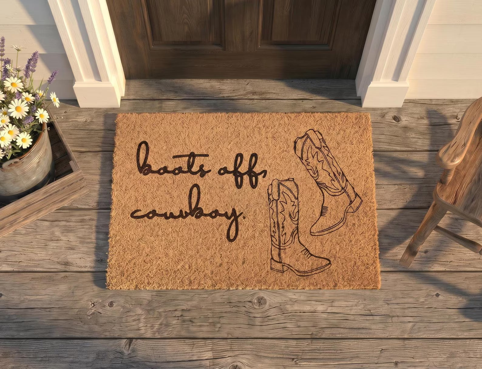 Personalized Boots Off Cowboy Doormat | Custom Western Boots Welcome Mat | Ranch Housewarming Gift | Laser Engraved