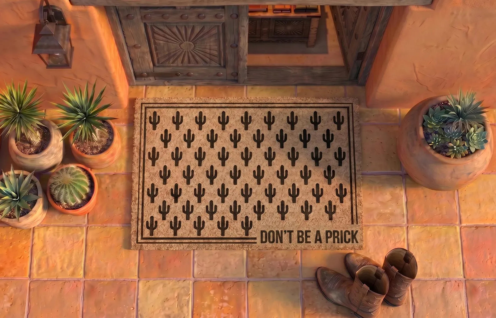 Personalized Cactus Pattern Doormat | Custom Funny Desert Welcome Mat | Southwestern Home Gift | Laser Engraved