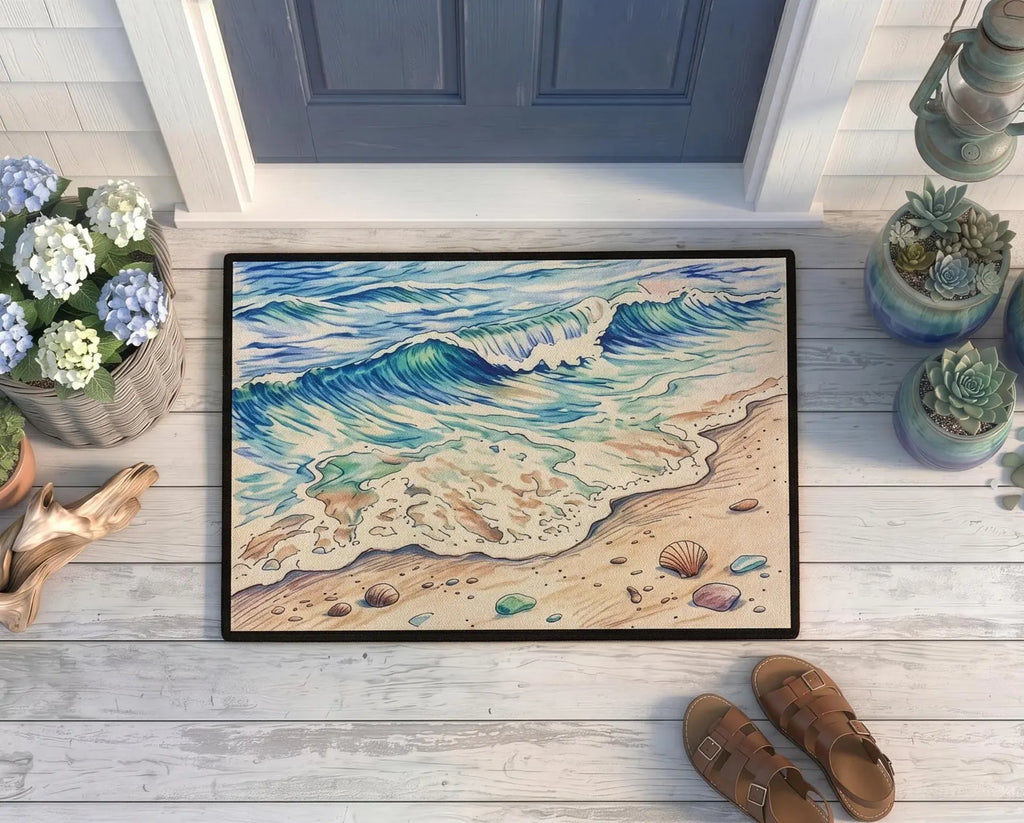 Personalized Coastal Watercolor Doormat | Custom Beach Wave Floormat | Ocean Lover Gift | Laser Engraved