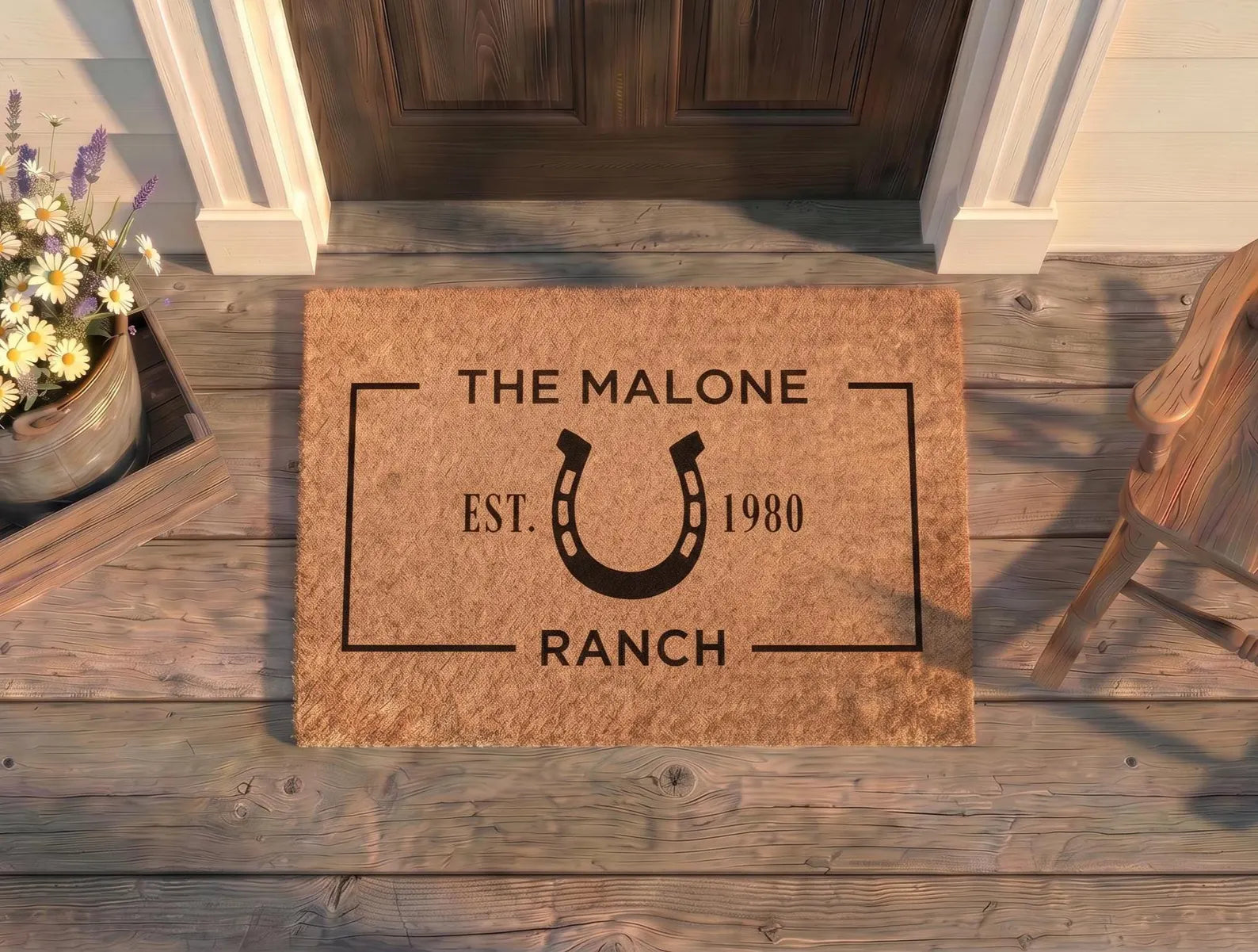 Personalized Horseshoe Ranch Doormat | Custom EST Family Name Welcome Mat | Housewarming Gift | Laser Engraved