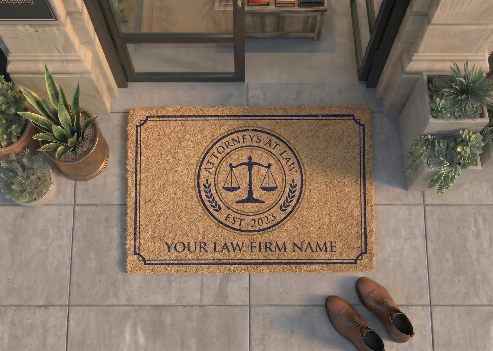 Personalized Law Firm Doormat | Custom Attorney Welcome Mat | Law Office Decor | Laser Engraved