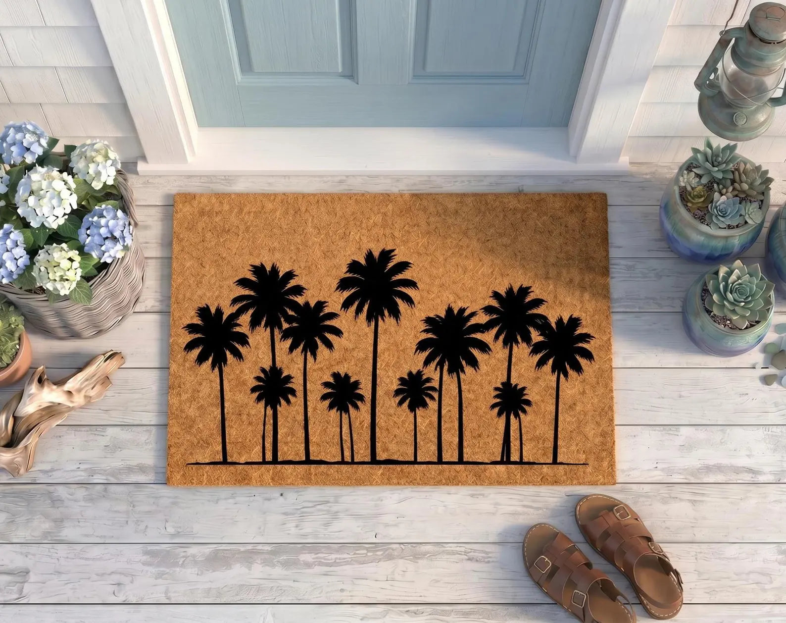 Personalized Palm Tree Grove Doormat | Custom Silhouette Welcome Mat | Coast Beach Decor | Laser Engraved