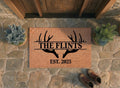 Personalized Elk Frame Family Name Doormat | Custom Established Date Mat | Hunting Gift | Laser Engraved