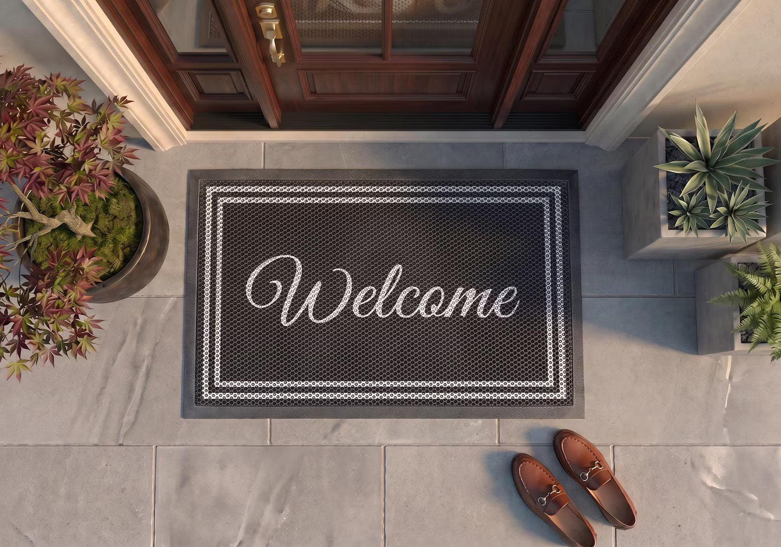 Personalized Welcome Doormat | Custom Script Border mat | New Home Housewarming Gift | UV Print