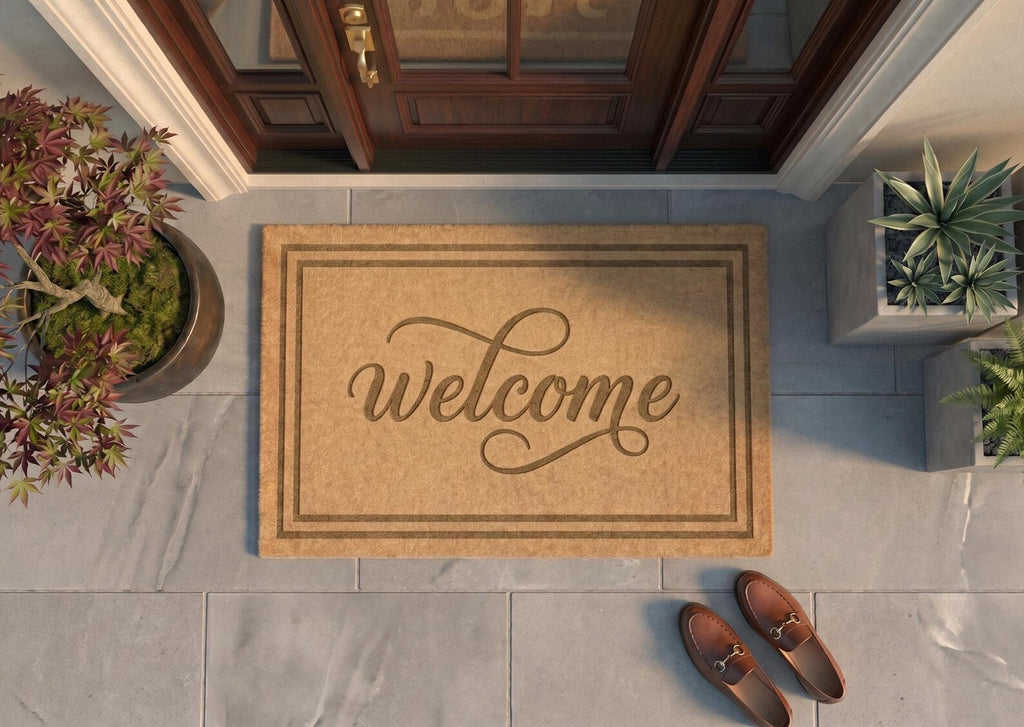 Personalized Welcome Script Doormat | Custom Border Frame Welcome Mat | Classic Entryway Decor | Laser Engraved
