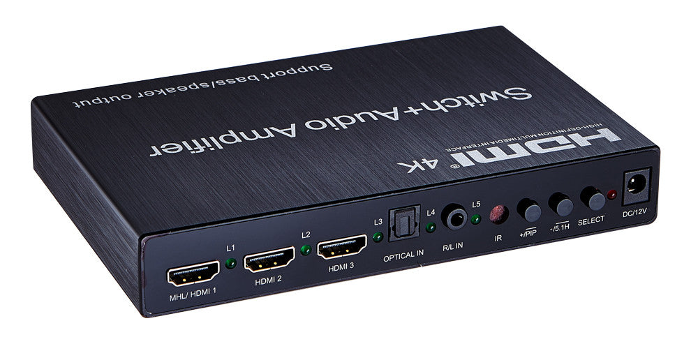 SFX HDSW3-A 4K HDMI Switcher 3X1 with Audio Amplifier (Support PiP and MHL function) - OBM Distribution, Inc.
