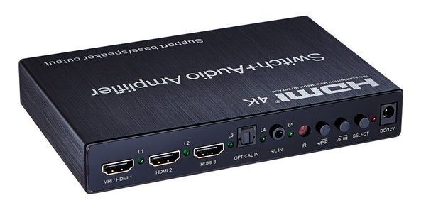 SFX HDSW3-A 4K HDMI Switcher 3X1 with Audio Amplifier (Support PiP and MHL function) - OBM Distribution, Inc.